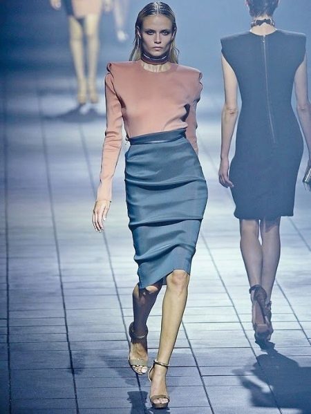 Gray pencil skirt with drapery for thin