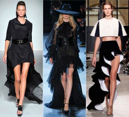 Asymmetrical skirts with a train above the knee
