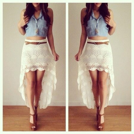 Skirt with train and cropped vest